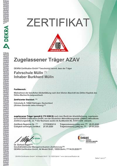 Zertifikat AZAV Träger